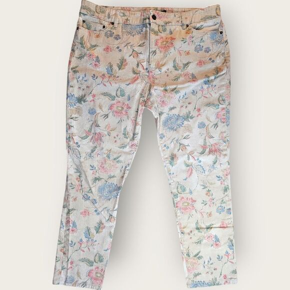 Lauren Ralph Lauren Premier Ankle Skinny Beige Floral Print Denim Jeans Size 16 - Picture 6 of 6